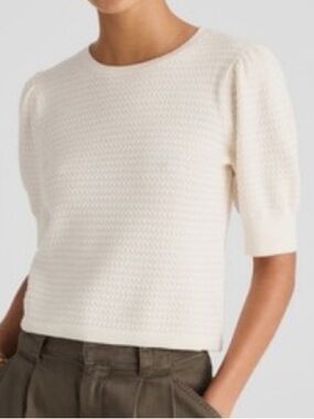 Madewell Merino Wool Silk Blend Puff Sleeve Sweater NWT Tee Ivory Cream LARGE
